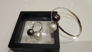 Conjunto de plata Anillo y Pulsera de  Perlas