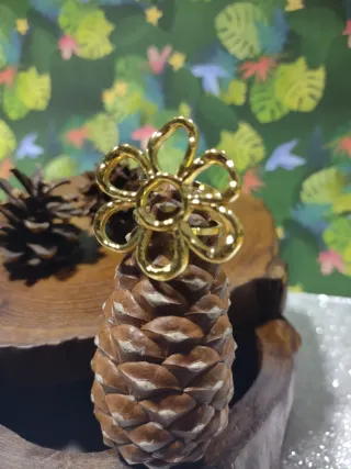 Anillo Acero Flor Dorado Ajustable