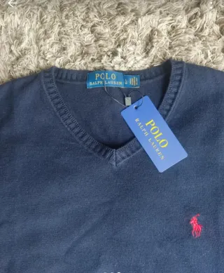 Jersey Punto color Azul , escote pico. Talla L