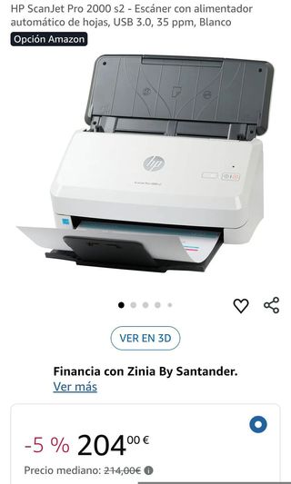 HP ScanJet Pro 2000 s2 - Escáner con alimentador automático de hojas, USB 3.0, 35 ppm, Blanco