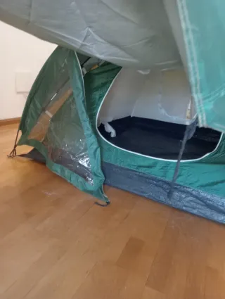 Tienda de campaña verde y dorada