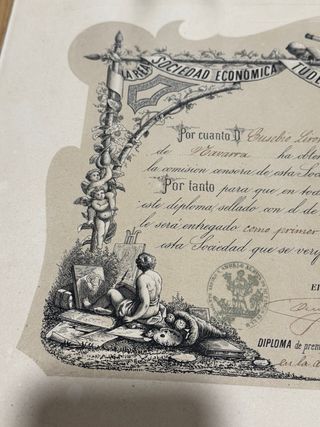 Diploma Antiguo Tudelana 1878 Amigos del País