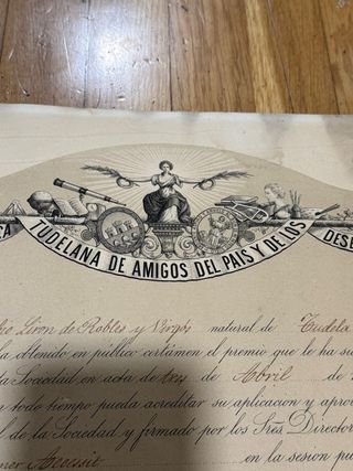 Diploma Antiguo Tudelana 1878 Amigos del País