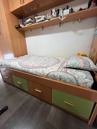 Cama modular con cajones y colchón 90x190cm