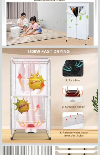 Secadora Ropa Eléctrica Portátil Uten 1500W