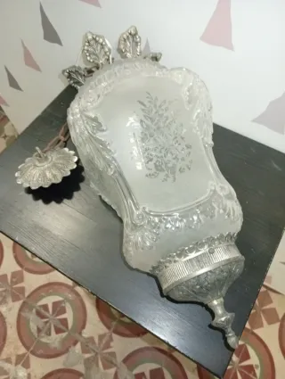 Lámpara Cristal Tallado Latón Antigua