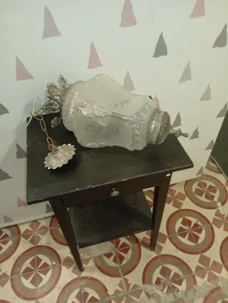 Lámpara Cristal Tallado Latón Antigua