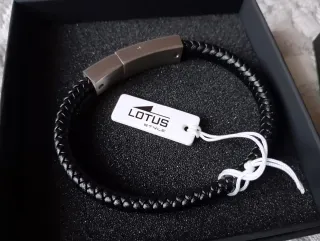 Pulsera Lotus Cuero Trenzado Negro y Plata