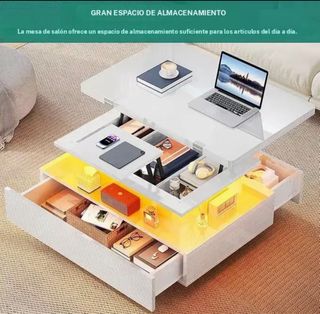 Mesa Centro LED Moderna Elevable 4 en 1