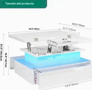 Mesa Centro LED Moderna Elevable 4 en 1
