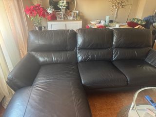 Sofá chaise longue de piel negro