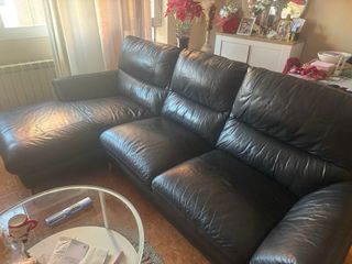 Sofá chaise longue de piel negro