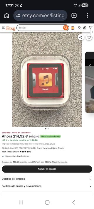 Apple iPod Nano 6ta Gen 8GB Plata