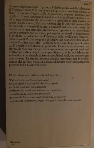 Saggio sul principio di popolazione Malthus