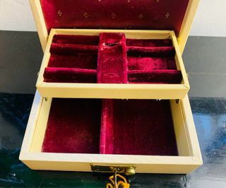 Caja joyero vintage flor de lis beige mid century