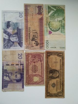 Lotes de Billetes y monedas Extranjeros Varios.