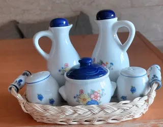 Set Vassoio Ceramica Oliera Acetiera Zuccheriera