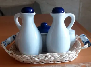 Set Vassoio Ceramica Oliera Acetiera Zuccheriera