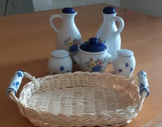 Set Vassoio Ceramica Oliera Acetiera Zuccheriera