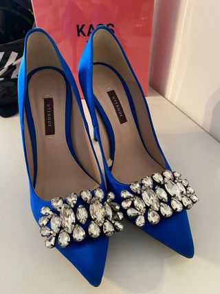 Zapatos Uterqüe Tacon Joya Azul