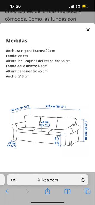 Sofá 3 plazas Ikea azul claro con puf