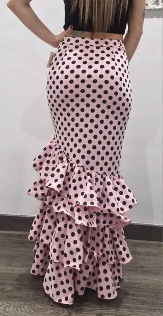 Falda flamenca rosa lunares volantes