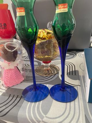 Coppia Bicchierini Vetro Vintage Blu/Verde