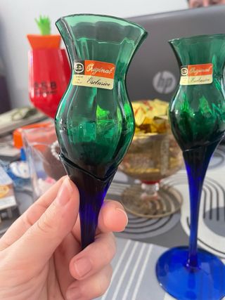 Coppia Bicchierini Vetro Vintage Blu/Verde