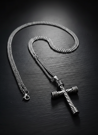 Colgante Cruz Acero Diseño Industrial + Cadena