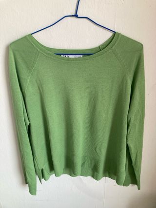 Suéter Zara verde cuello redondo manga raglán Tall