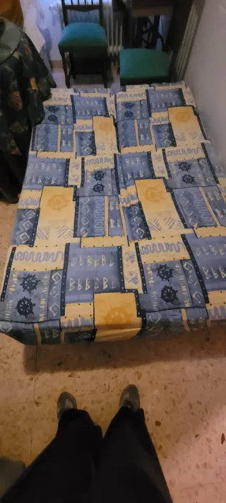 Sofá Cama Tela Azul y Amarillo