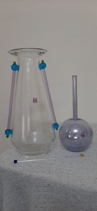 Set Vaso Vetro Murano Viola Trasparente