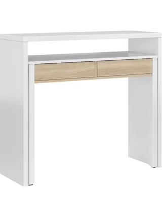 Mesa consola extensible blanca y madera
