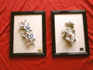 2 Quadri in Ceramica con Fiori. Firma MARCO GINER