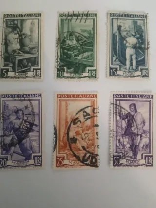 6 francobolli Italia che lavora 1950