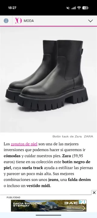 Botines Zara Piel Negro Talla 40