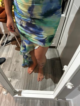 Vestido de fiesta azul y verde