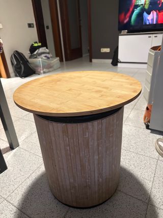 Mesa auxiliar redonda madera y yute