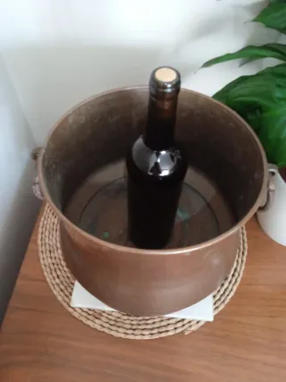 Antiguo caldero cubo de cobre con 2 asas laterales