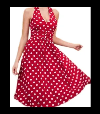 Vestido Pinup Rojo Lunares Blancos Talla XS Nuevo