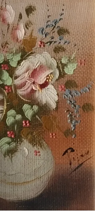 Piccolo dipinto floreale con cornice in legno