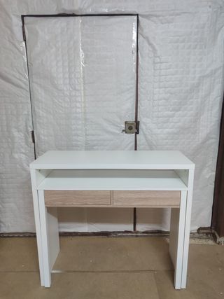 Mesa consola extensible blanca y madera