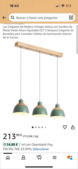 Lámpara Colgante Madera Vintage Verde