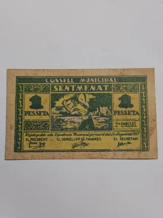 Billete 1 Peseta Sentmenat Guerra Civil