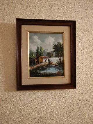 Quadri paesaggio olio su tela con cornice in legno