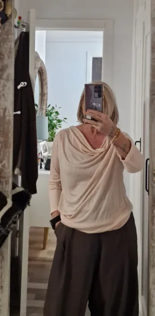 Camiseta punto fino rosa nude