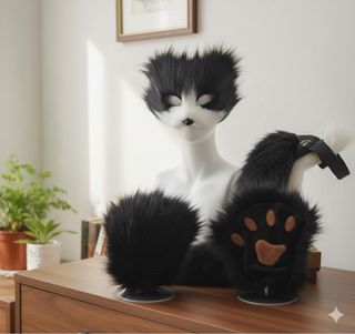 Conjunto Therian mascara gato, cola y guantes