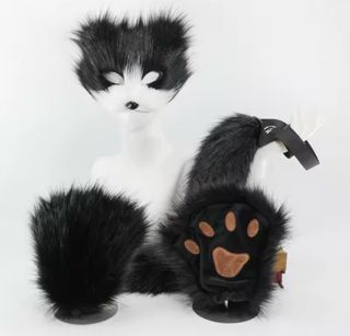Conjunto Therian mascara gato, cola y guantes