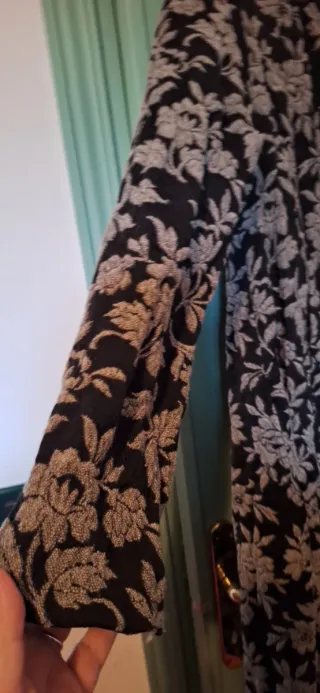 Cappotto lana misto fiori beige/nero