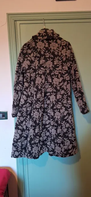 Cappotto lana misto fiori beige/nero